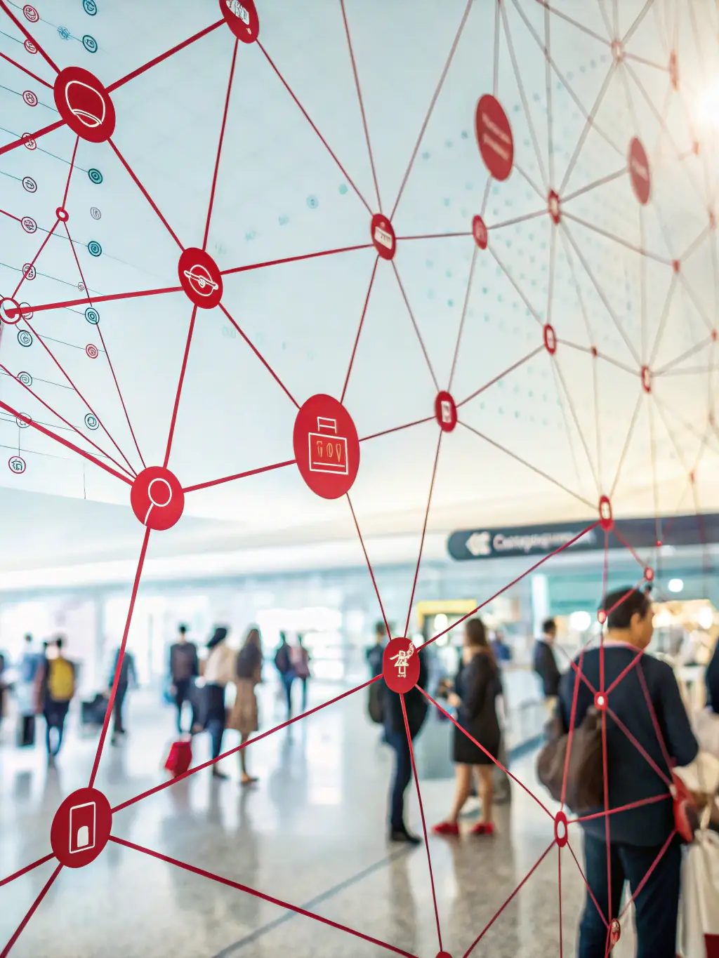 A complex network graph visualizes fraud detection and risk modeling, highlighting anomalies and potential threats in financial transactions.