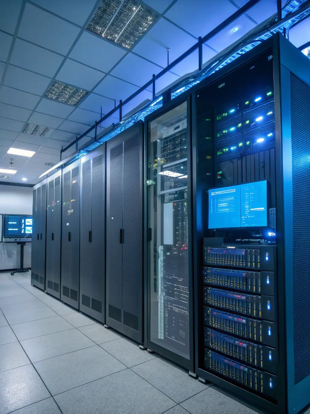 A secure data center with advanced encryption technology, highlighting Leap's commitment to data security and privacy in AI implementations.